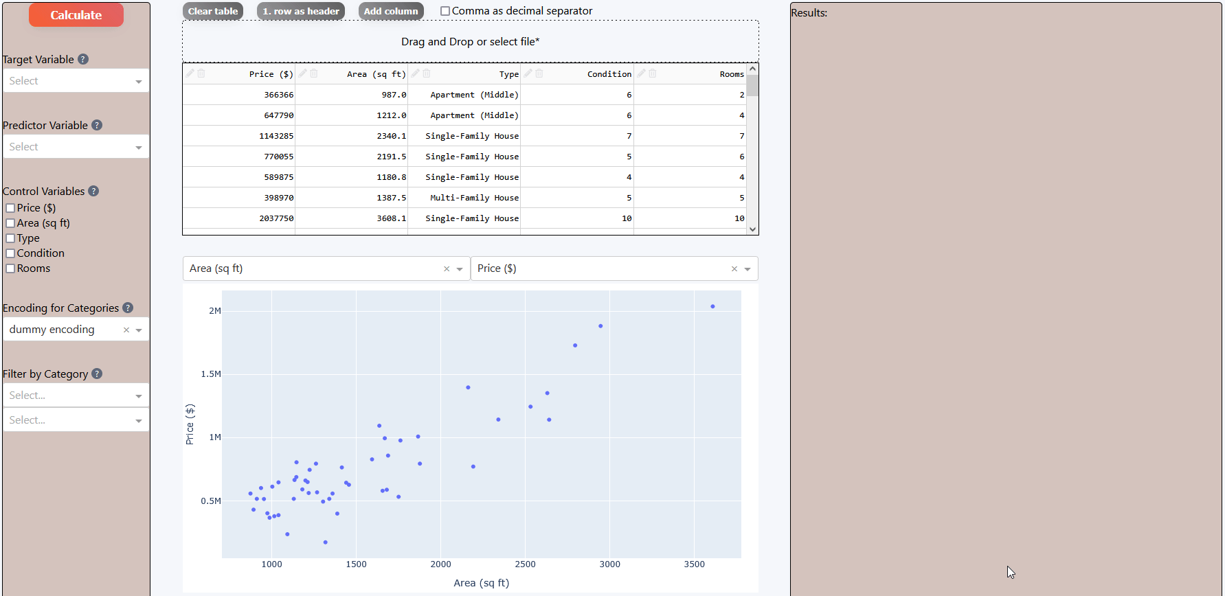 Online calculator for linear regression with example